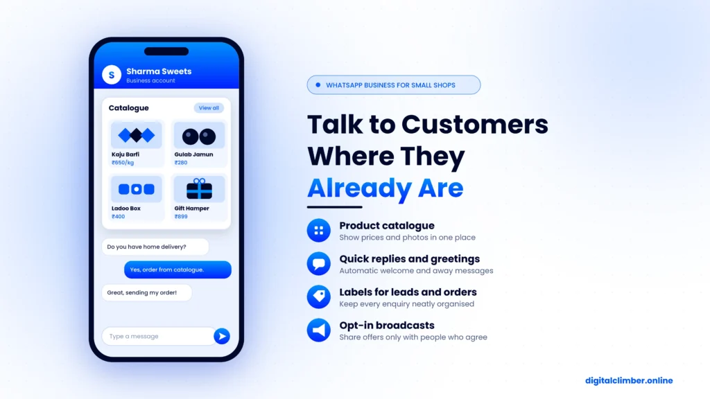 Digital Marketing for Small Businesses in India: How to Get More Customers Img2 Whatsapp Business Catalogue Small Business 1024x576